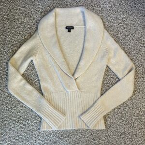 Bebe Womens Plunge Front Sweater Size L Angora Rabbit Lambswool Blend Y2K Cream